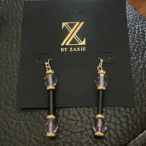 Gold and Purple Drop Earrings